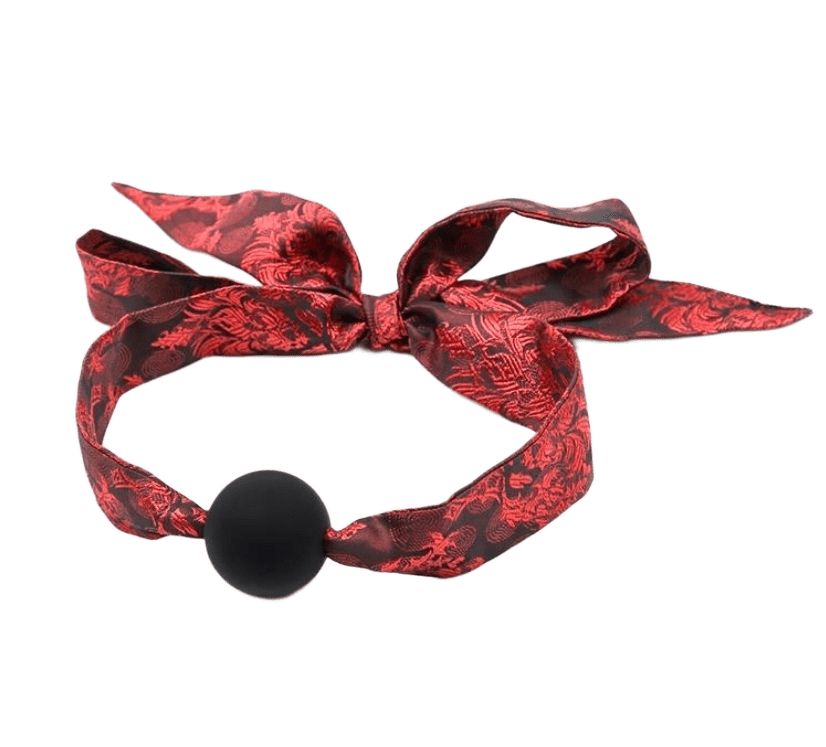 MORDAZA DE SATÉN CON ESTAMPADOS ROJOS