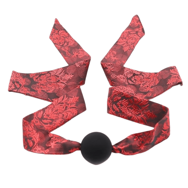 MORDAZA DE SATÉN CON ESTAMPADOS ROJOS