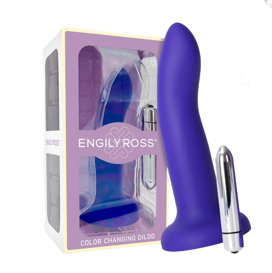 DILDO CON VIBRACIÓN QUE CAMBIA DE COLOR AZUL A PÚRPURA - Imagen 5