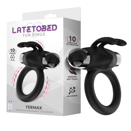 Anillo Vibrador con Conejito USB Silicona Negro